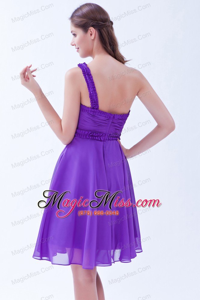 wholesale purple a-line one shoulder knee-length chiffon ruch prom dress