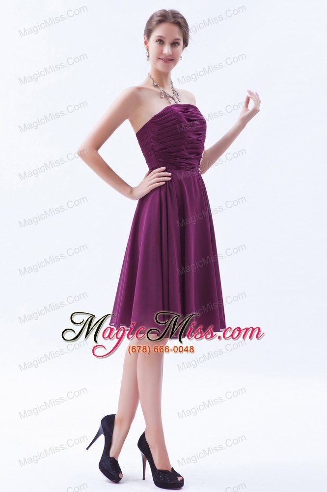 wholesale dark purple prom dress a-line / princess strapless chiffon appliques knee-length
