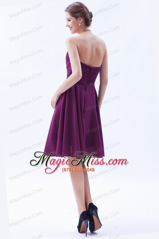 wholesale dark purple prom dress a-line / princess strapless chiffon appliques knee-length