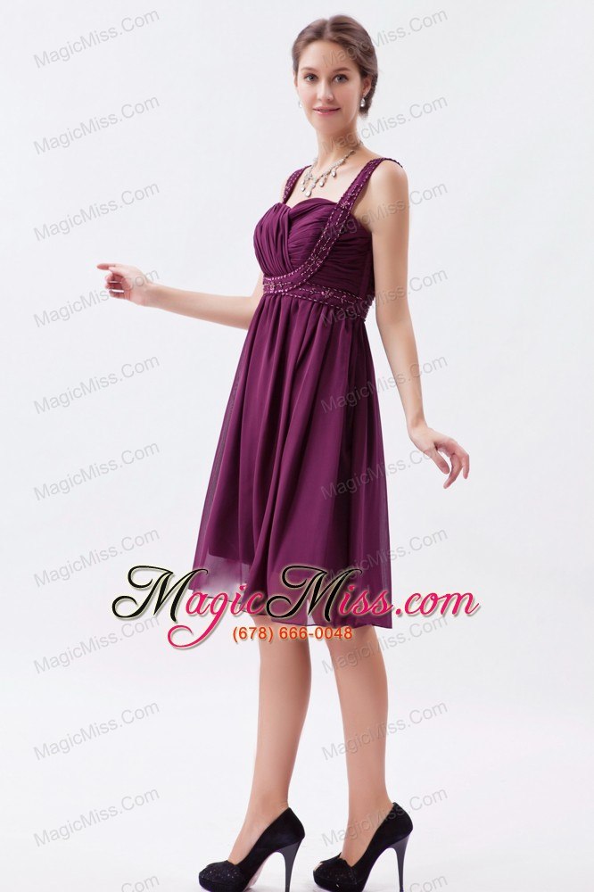 wholesale dark purple empire straps prom dress chiffon beading knee-length