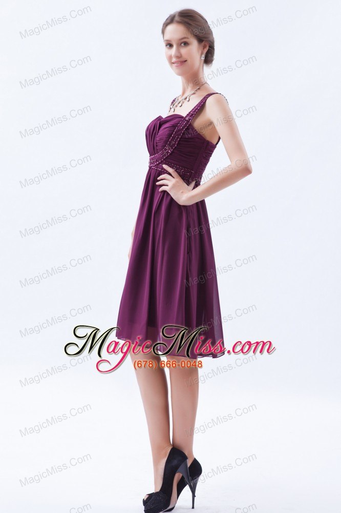 wholesale dark purple empire straps prom dress chiffon beading knee-length