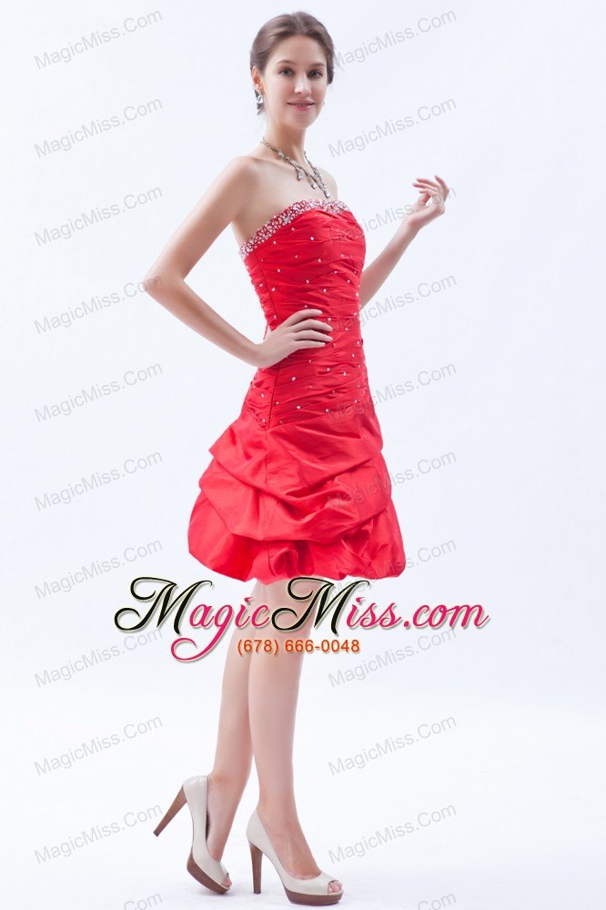 wholesale red a-line / princess strapless mini-length taffeta beading prom dress