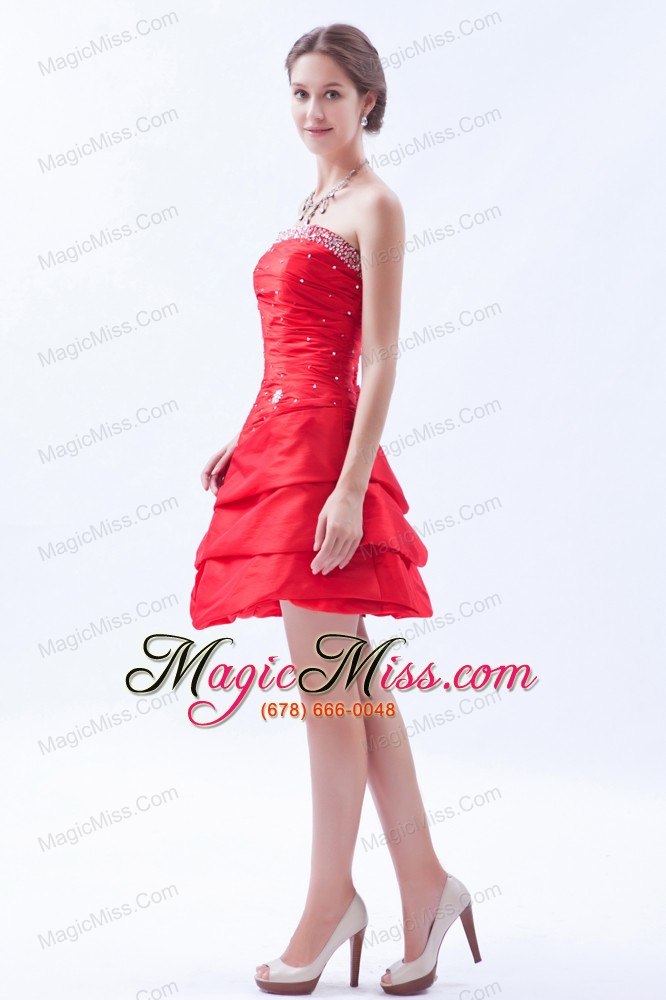 wholesale red a-line / princess strapless mini-length taffeta beading prom dress