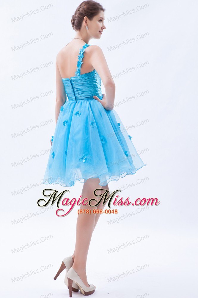 wholesale baby blue a-line / princess rom / homecoming / cocktail dress one shoulder appliques mini-length organza