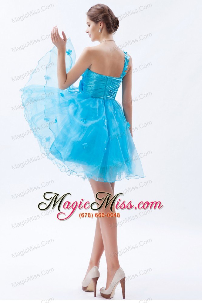 wholesale baby blue a-line / princess rom / homecoming / cocktail dress one shoulder appliques mini-length organza