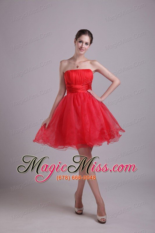 wholesale red a-line strapless short organza beading prom/cocktail dress