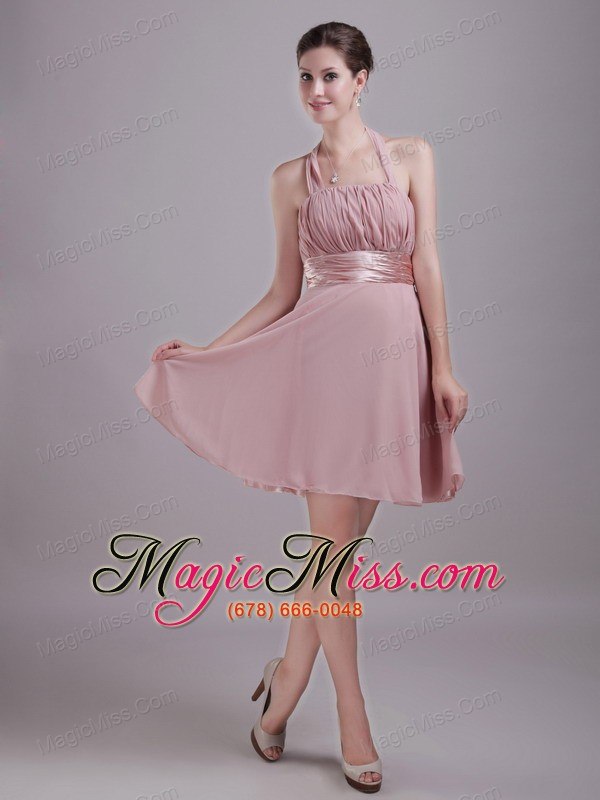 wholesale pink a-line / princess halter mini-length chiffon ruch prom / homecoming dress