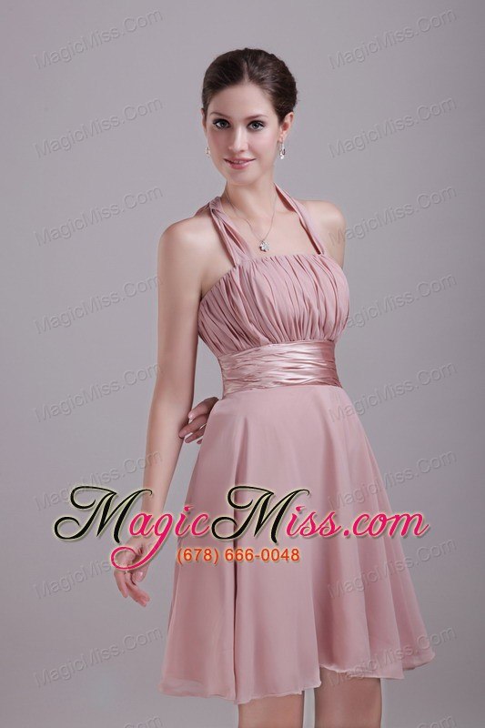 wholesale pink a-line / princess halter mini-length chiffon ruch prom / homecoming dress