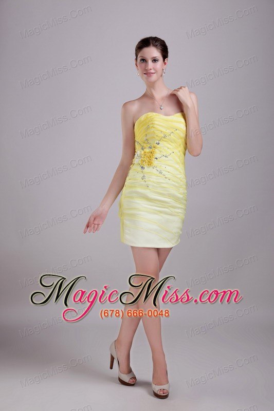 wholesale yellow column/sheath sweetheart mini-length taffeta and organza beading prom / homecoming dress