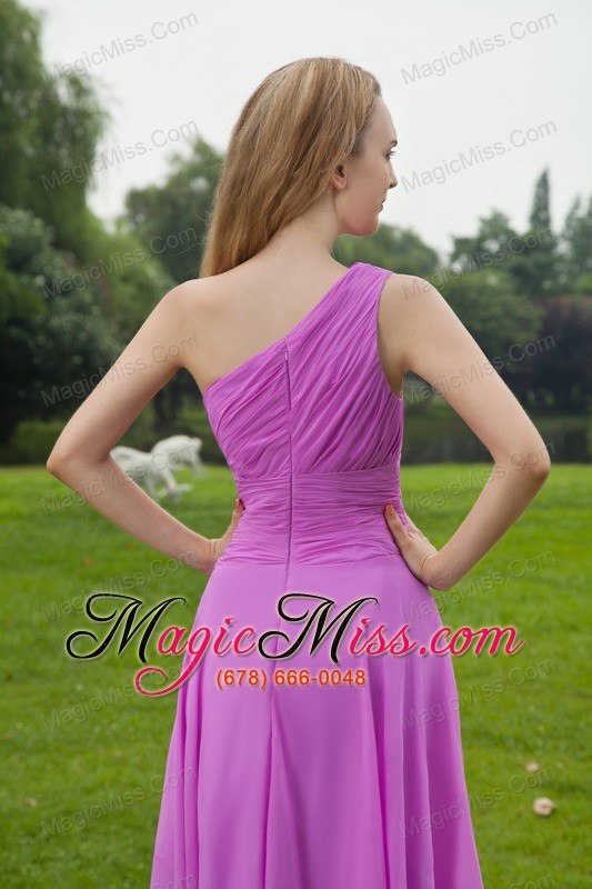 wholesale lavender a-line / princess one shoulder knee-length chiffon ruch bridesmaid dress