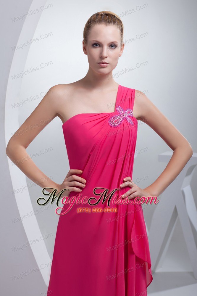 wholesale coral red one shoulder beading long prom dress