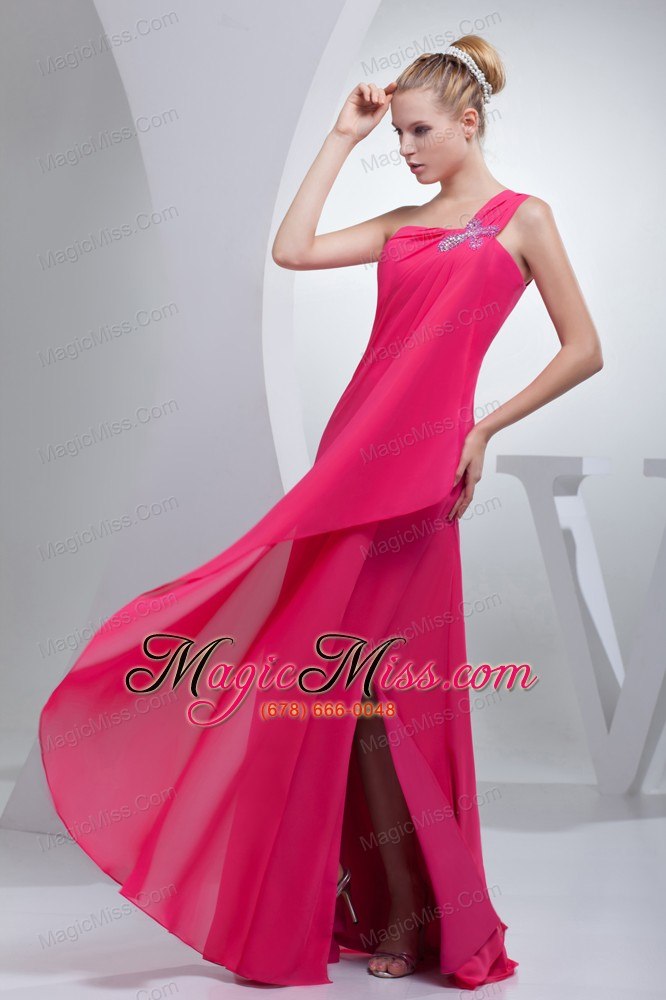 wholesale coral red one shoulder beading long prom dress