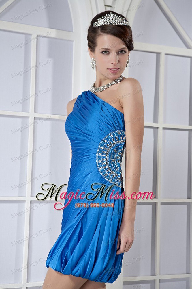 wholesale sky blue column one shoulder mini-length taffeta beading prom dress
