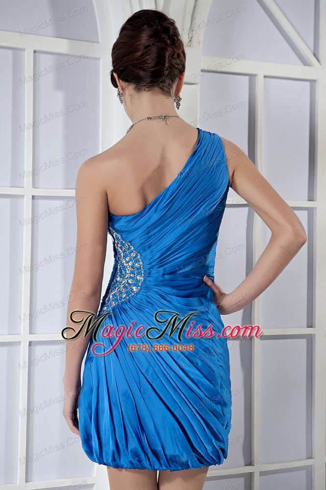 wholesale sky blue column one shoulder mini-length taffeta beading prom dress