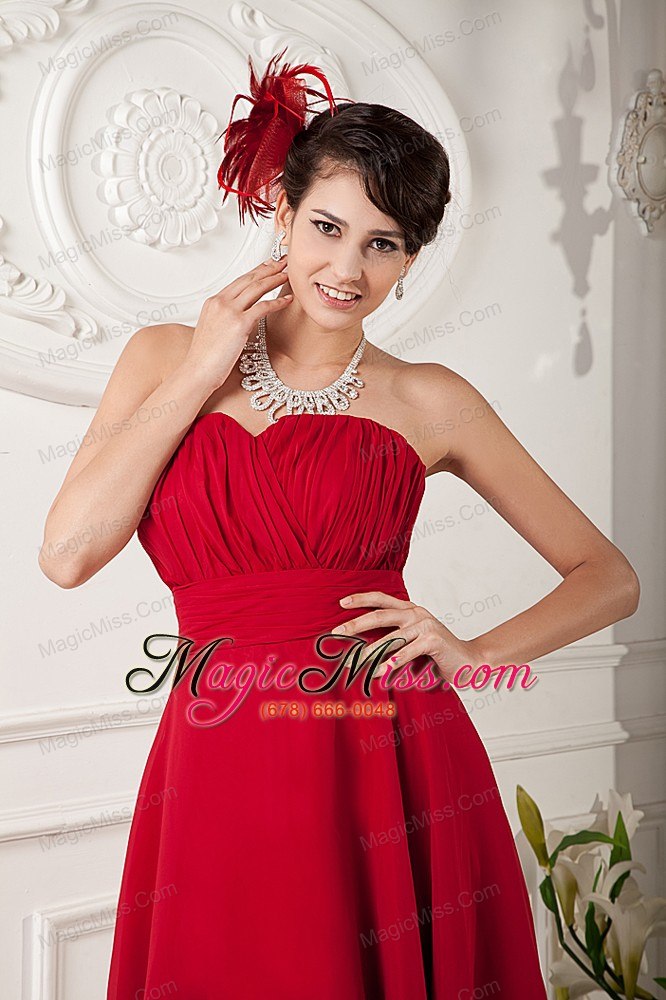 wholesale red a-line / princess sweetheart knee-length chiffon ruch bridesmaid dress