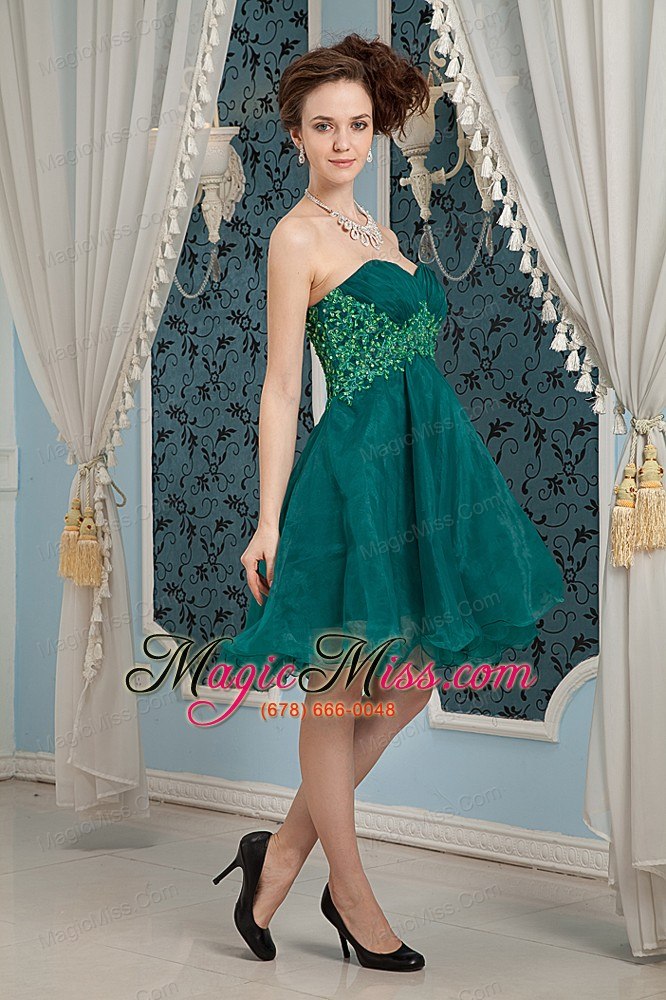 wholesale dark green a-line sweetheart mini-length organza appliques prom dress
