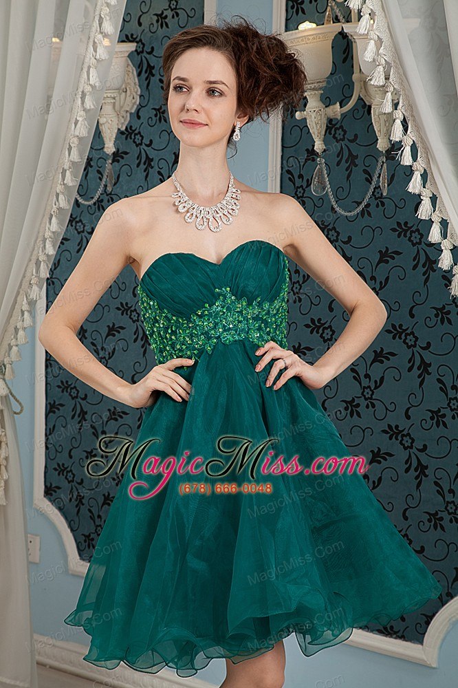 wholesale dark green a-line sweetheart mini-length organza appliques prom dress