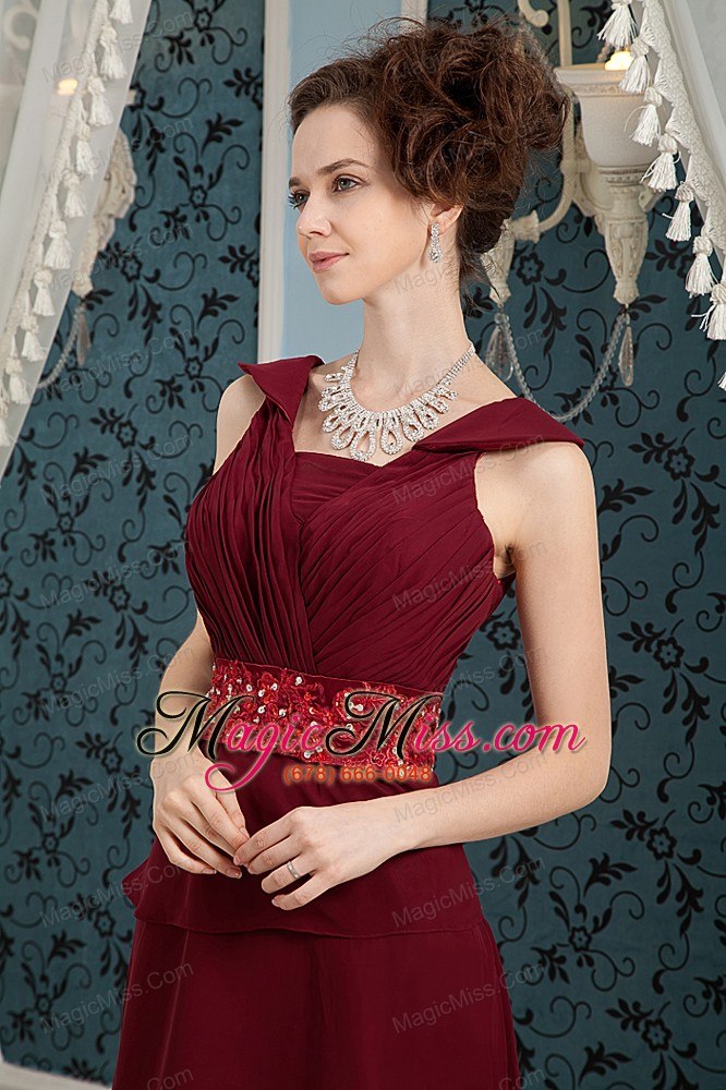 wholesale burgundy column square knee-length chiffon beading prom dress
