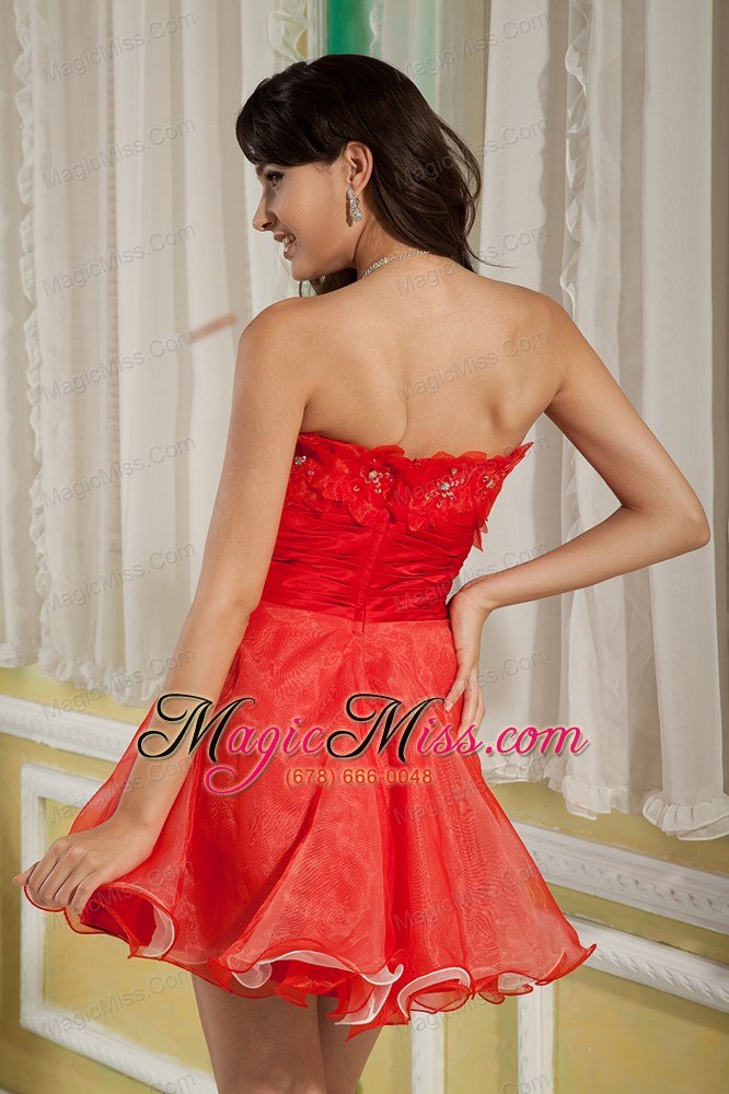 wholesale red a-line / princess strapless mini-length organza hand made flowers prom dress
