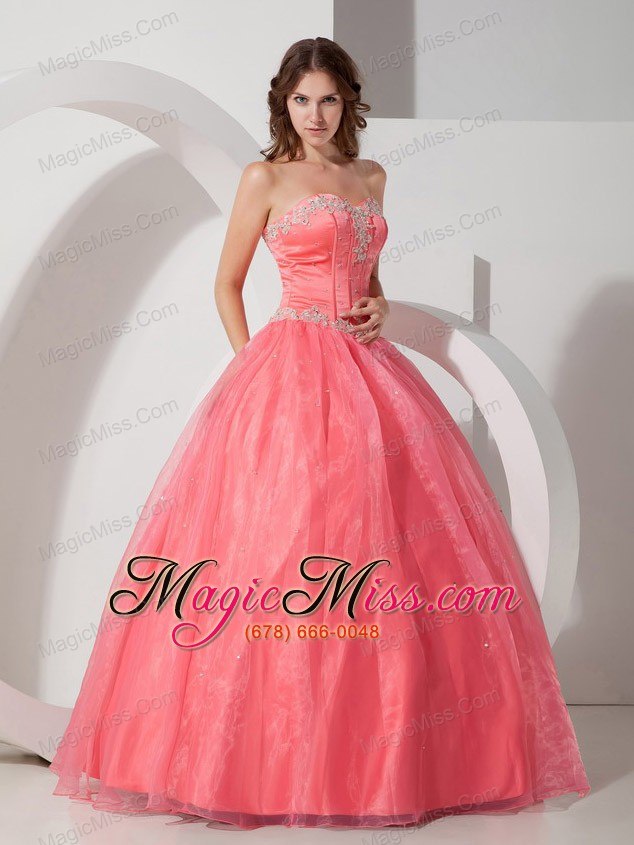 wholesale beautiful ball gown sweetheart floor-length satin and organza appliques with beading quinceanera dress