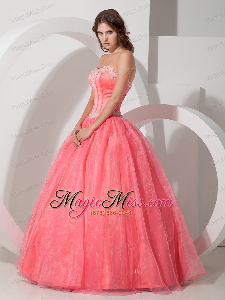 wholesale beautiful ball gown sweetheart floor-length satin and organza appliques with beading quinceanera dress