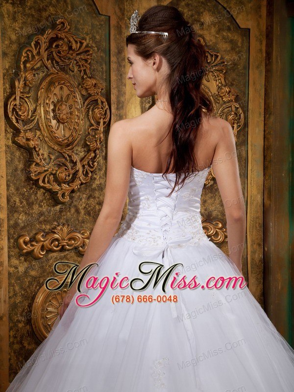 wholesale white ball gown strapless floor-length satin and tulle lace quinceanera dress