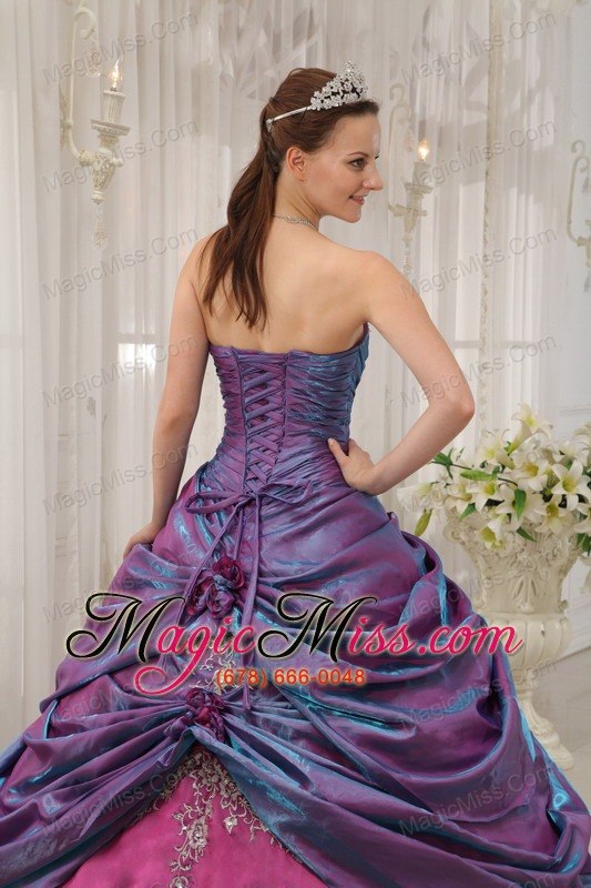 wholesale purple ball gown strapless floor-length taffeta appliques quinceanera dress