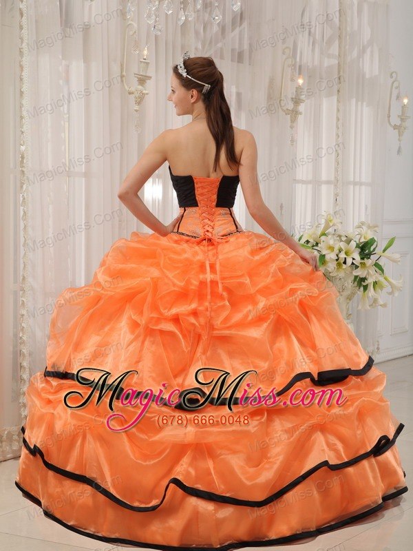 wholesale orange and black ball gown strapless floor-length satin and organza beading quinceanera dress