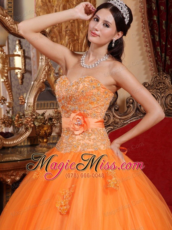wholesale orange ball gown sweetheart floor-length tulle appliques quinceanera dress