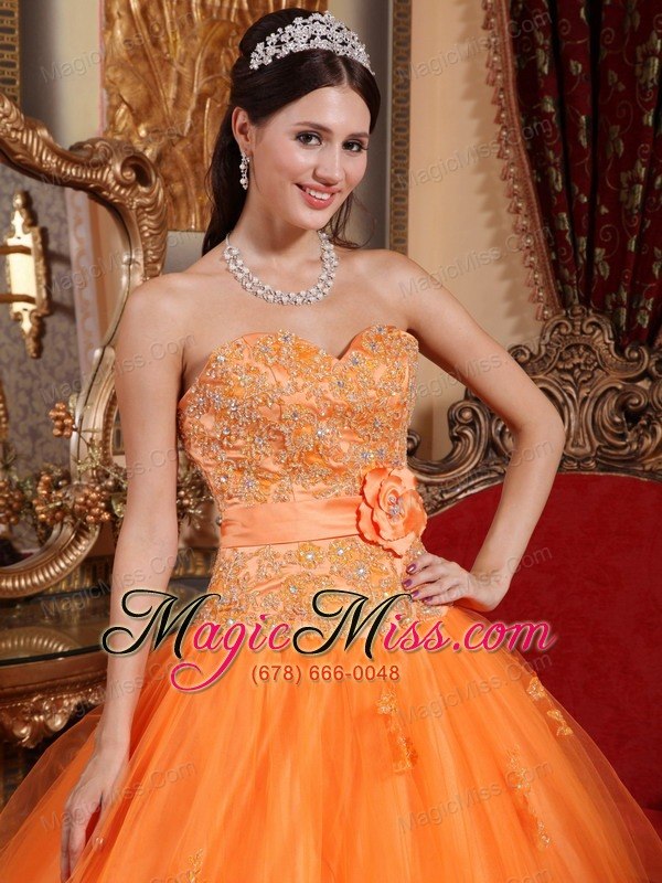 wholesale orange ball gown sweetheart floor-length tulle appliques quinceanera dress