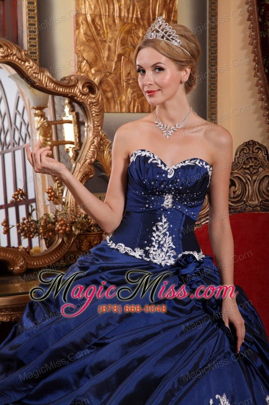 wholesale blue ball gown sweetheart floor-length taffeta appliques and pick-ups quinceanera dress