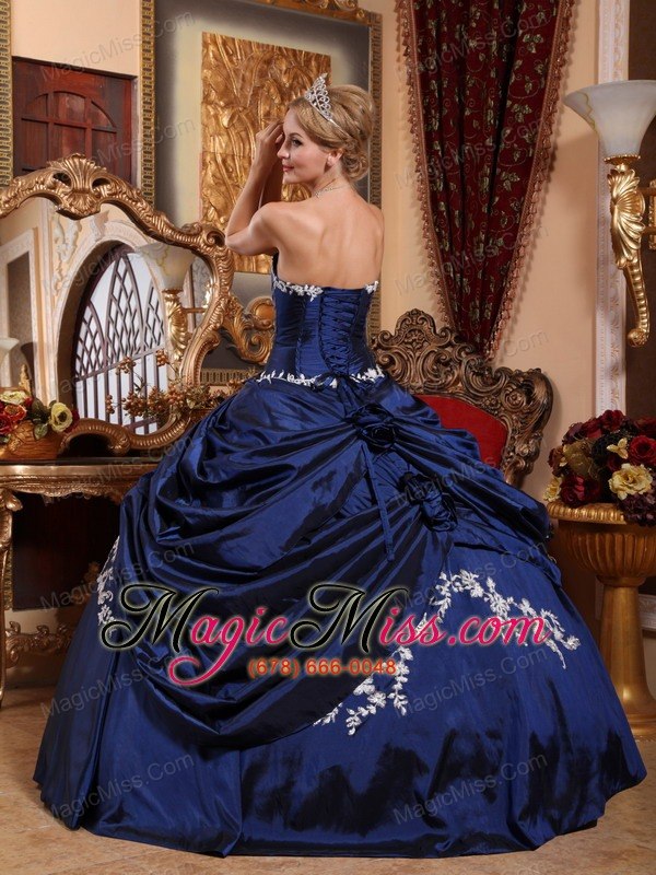wholesale blue ball gown sweetheart floor-length taffeta appliques and pick-ups quinceanera dress