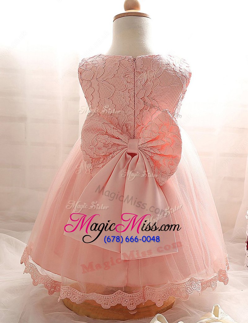 wholesale trendy scoop baby pink a-line lace flower girl dresses zipper tulle sleeveless floor length