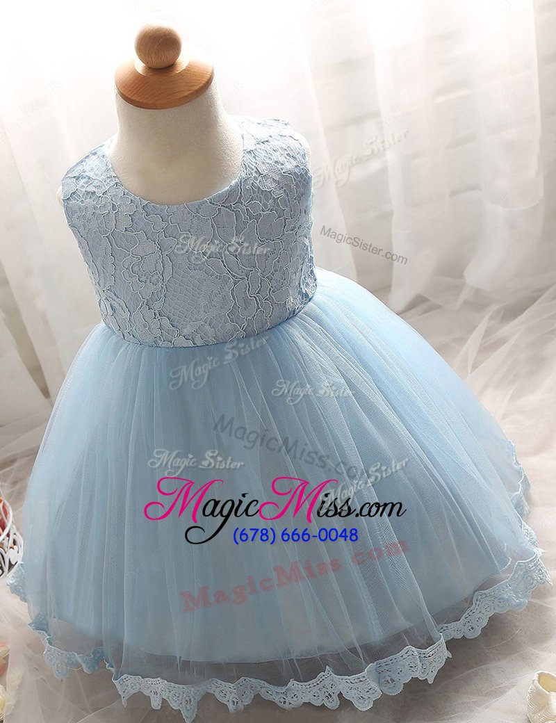 wholesale trendy scoop baby pink a-line lace flower girl dresses zipper tulle sleeveless floor length