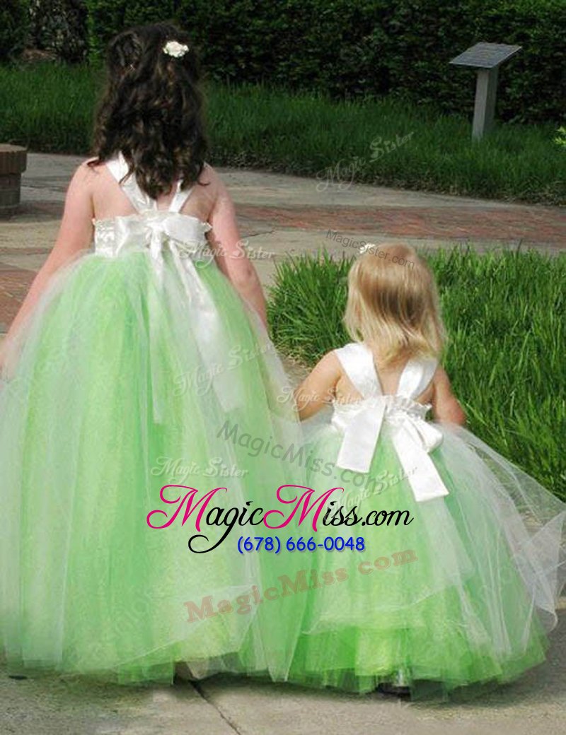 wholesale dazzling apple green square lace up bowknot flower girl dress sleeveless
