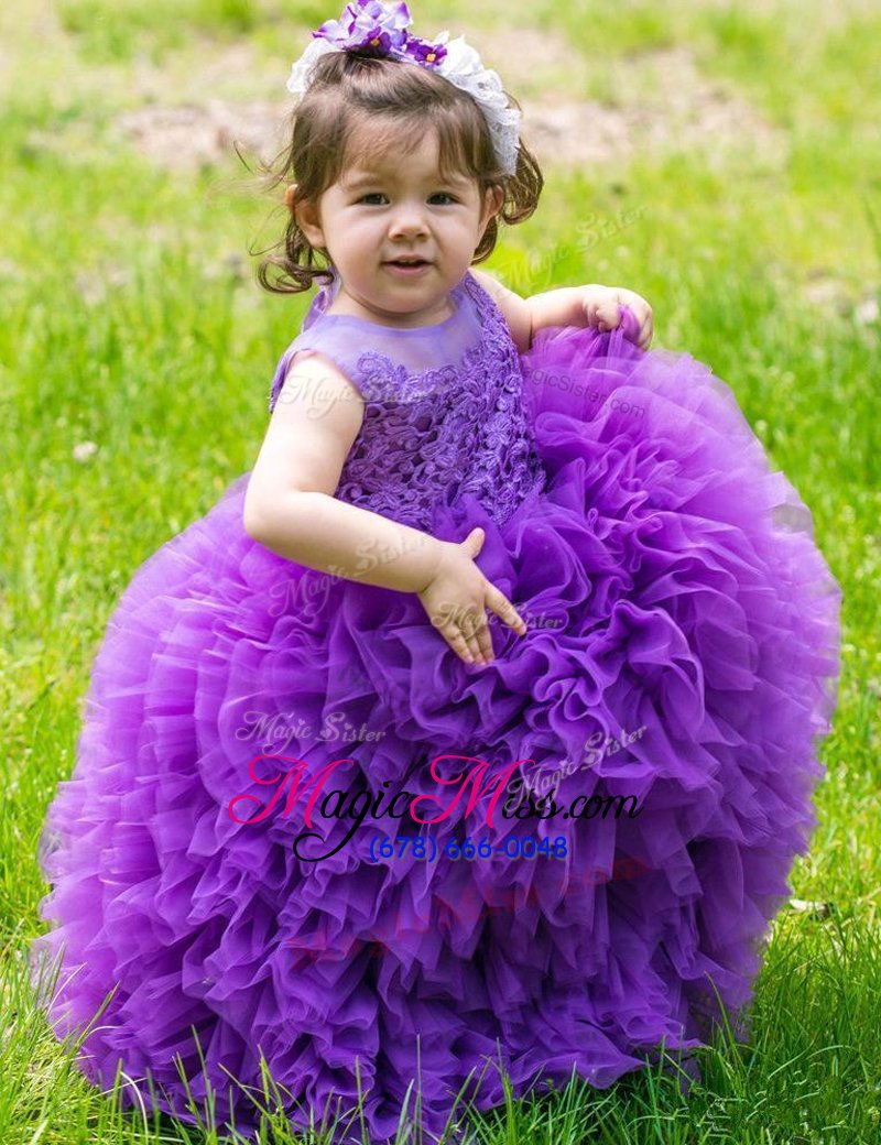 wholesale chic lavender ball gowns scoop sleeveless organza floor length lace up lace and ruffles flower girl dresses