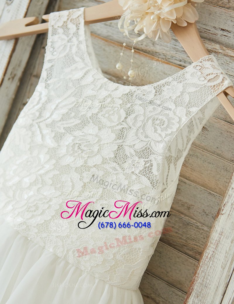 wholesale glittering a-line flower girl dresses white scoop tulle sleeveless floor length zipper