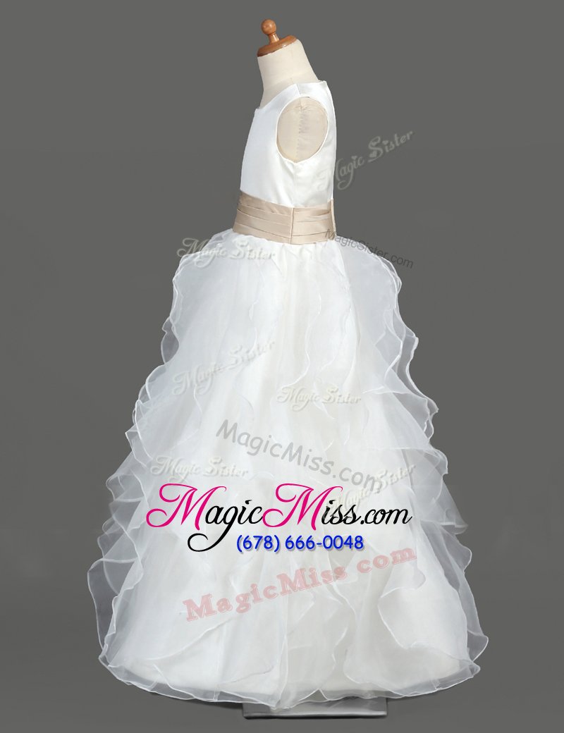 wholesale scoop ruffled white sleeveless organza zipper flower girl dresses for less for party and wedding party