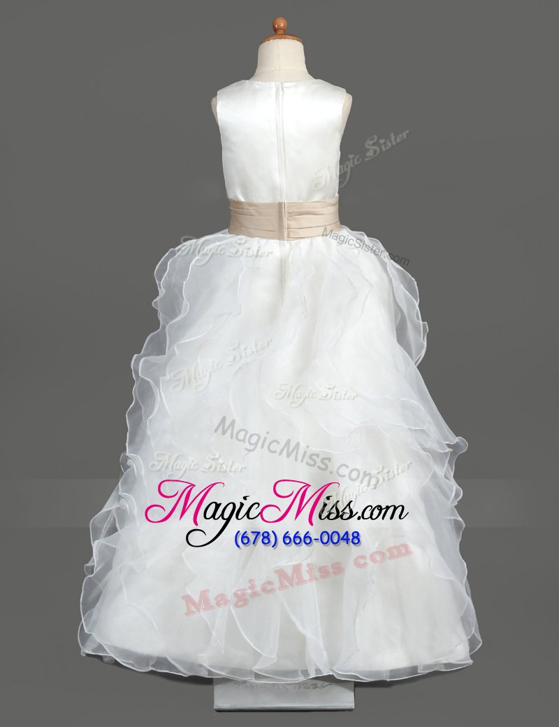 wholesale scoop ruffled white sleeveless organza zipper flower girl dresses for less for party and wedding party