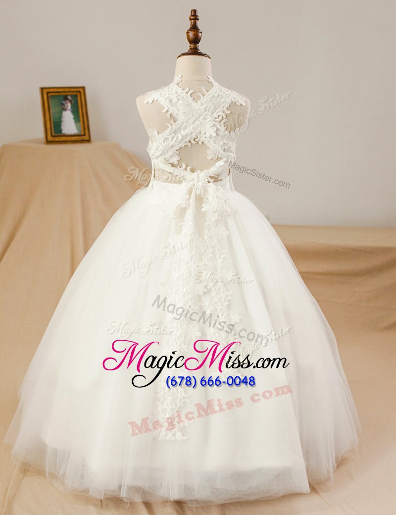 wholesale unique floor length criss cross flower girl dress white and in for party and wedding party with lace and appliques