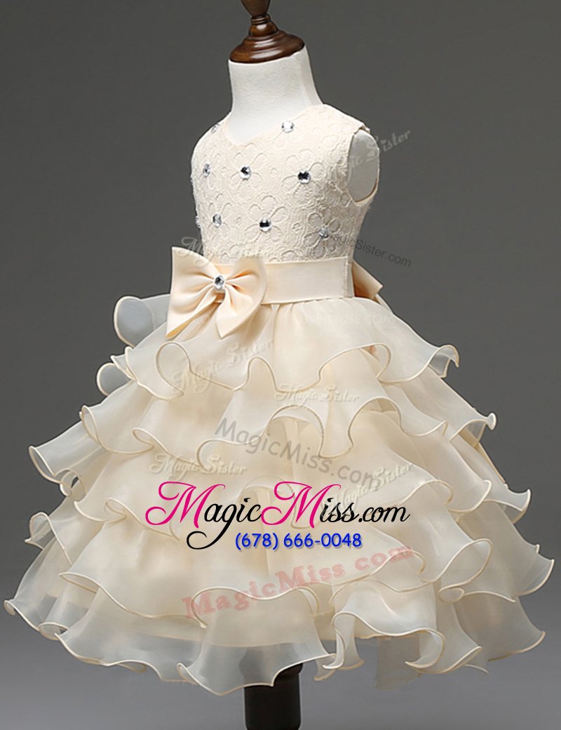 wholesale glorious champagne zipper scoop beading and ruffled layers flower girl dresses organza sleeveless