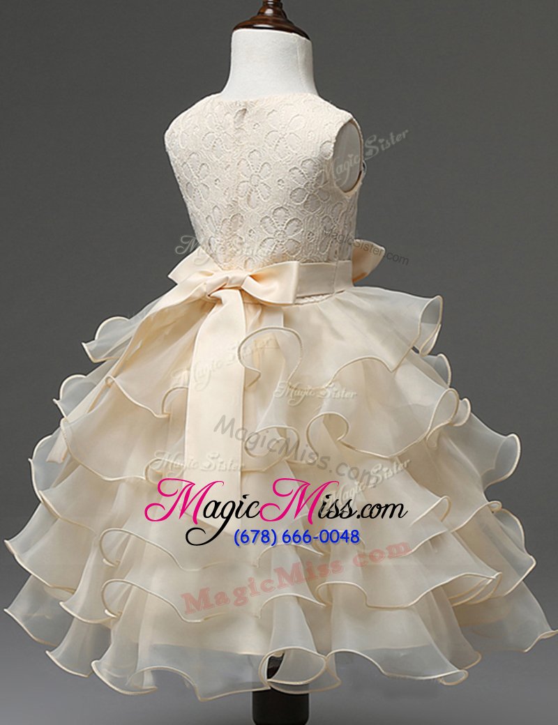 wholesale glorious champagne zipper scoop beading and ruffled layers flower girl dresses organza sleeveless