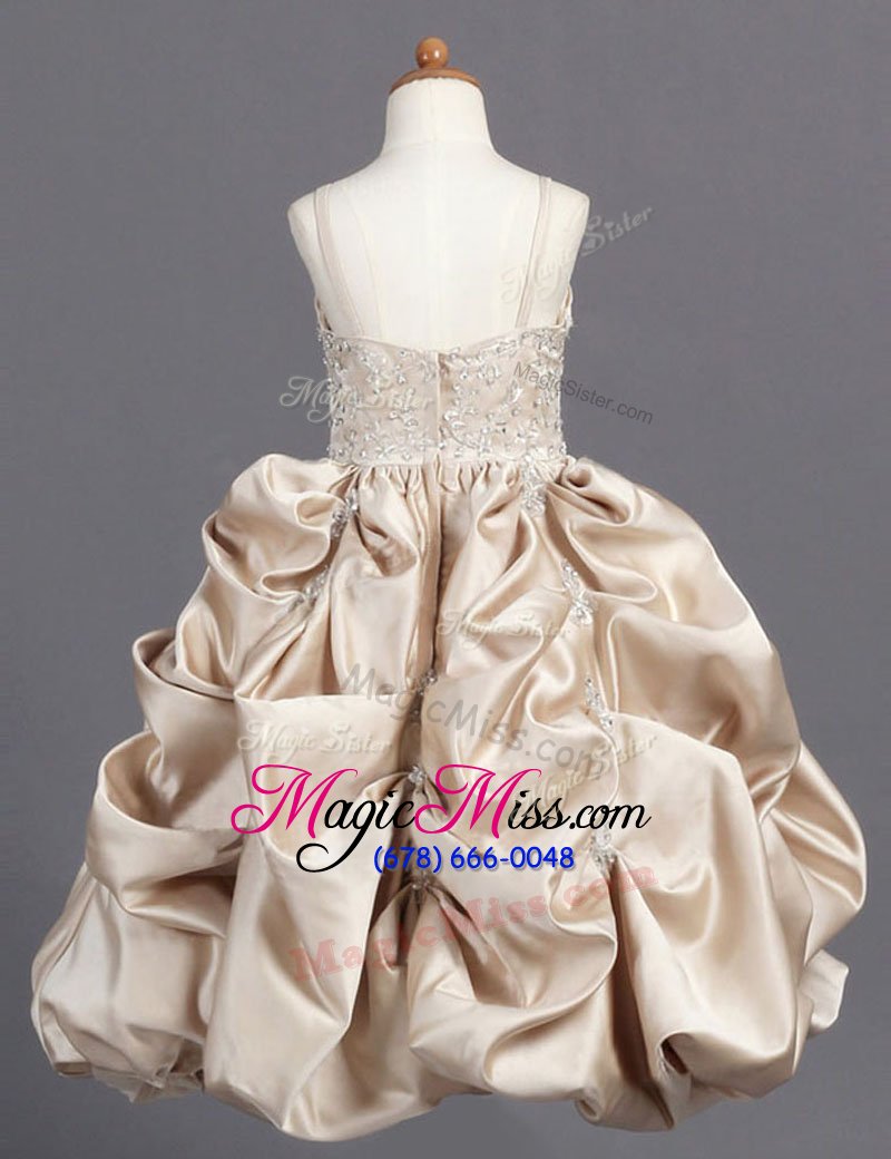wholesale fitting sleeveless zipper floor length beading and pick ups flower girl dresses for less