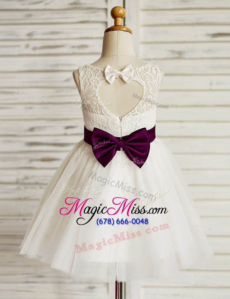wholesale stunning scoop white a-line lace and bowknot flower girl dresses for less zipper tulle sleeveless mini length