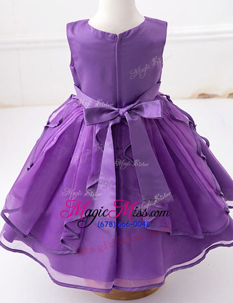 wholesale scoop sleeveless organza flower girl dresses beading and ruffles and bowknot zipper