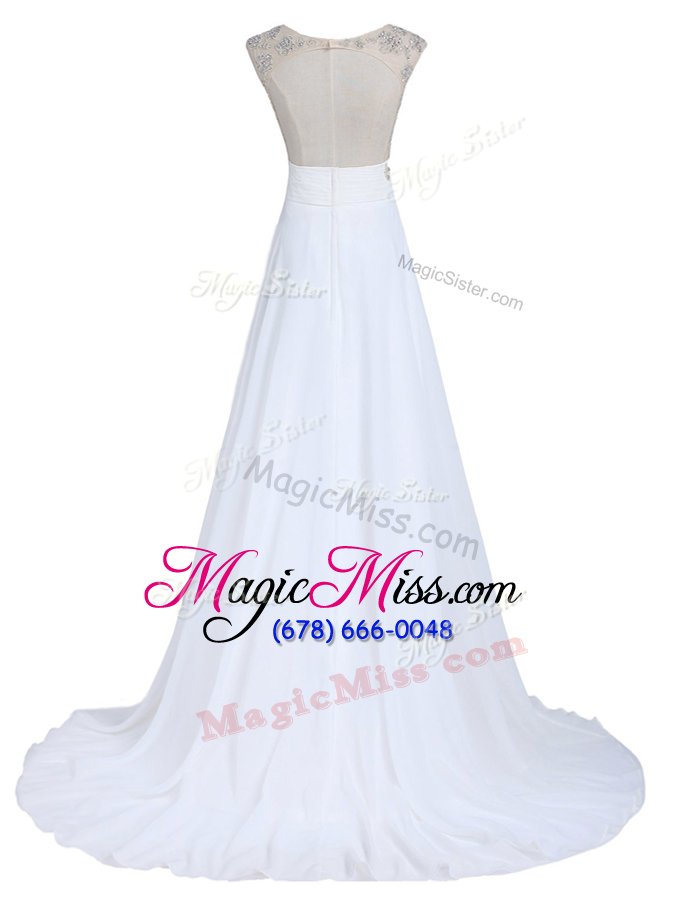 wholesale classical white formal evening gowns prom and party and for with beading scoop sleeveless brush train backless