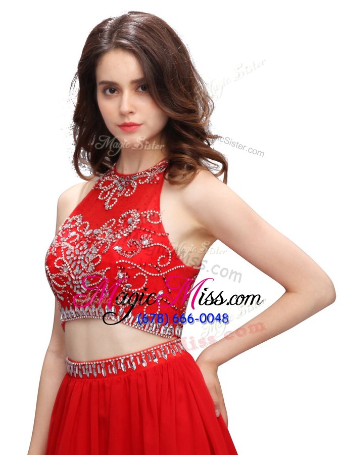 wholesale fantastic scoop mini length two pieces sleeveless red prom party dress zipper
