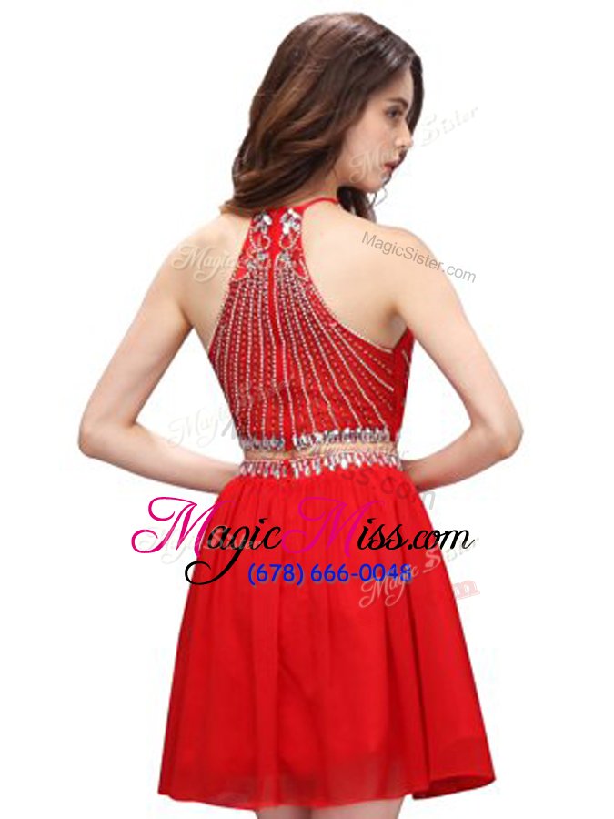 wholesale fantastic scoop mini length two pieces sleeveless red prom party dress zipper