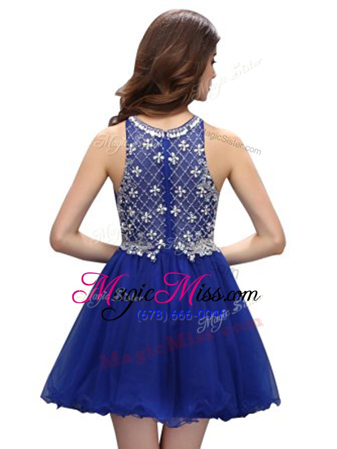 wholesale spectacular column/sheath dress for prom royal blue scoop organza sleeveless mini length zipper