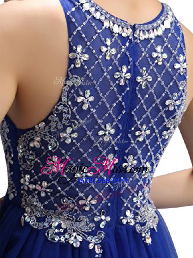 wholesale spectacular column/sheath dress for prom royal blue scoop organza sleeveless mini length zipper